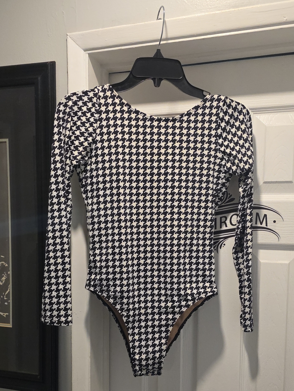 Fox Black and White Houndstooth Long-Sleeve One-Piece